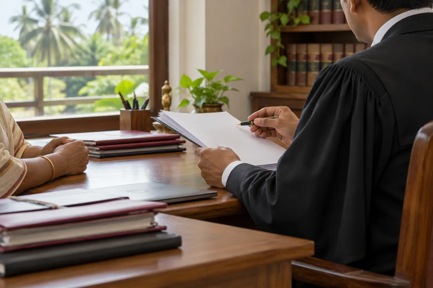 Lawyer and client reviewing documents, used on the LAWPAL website