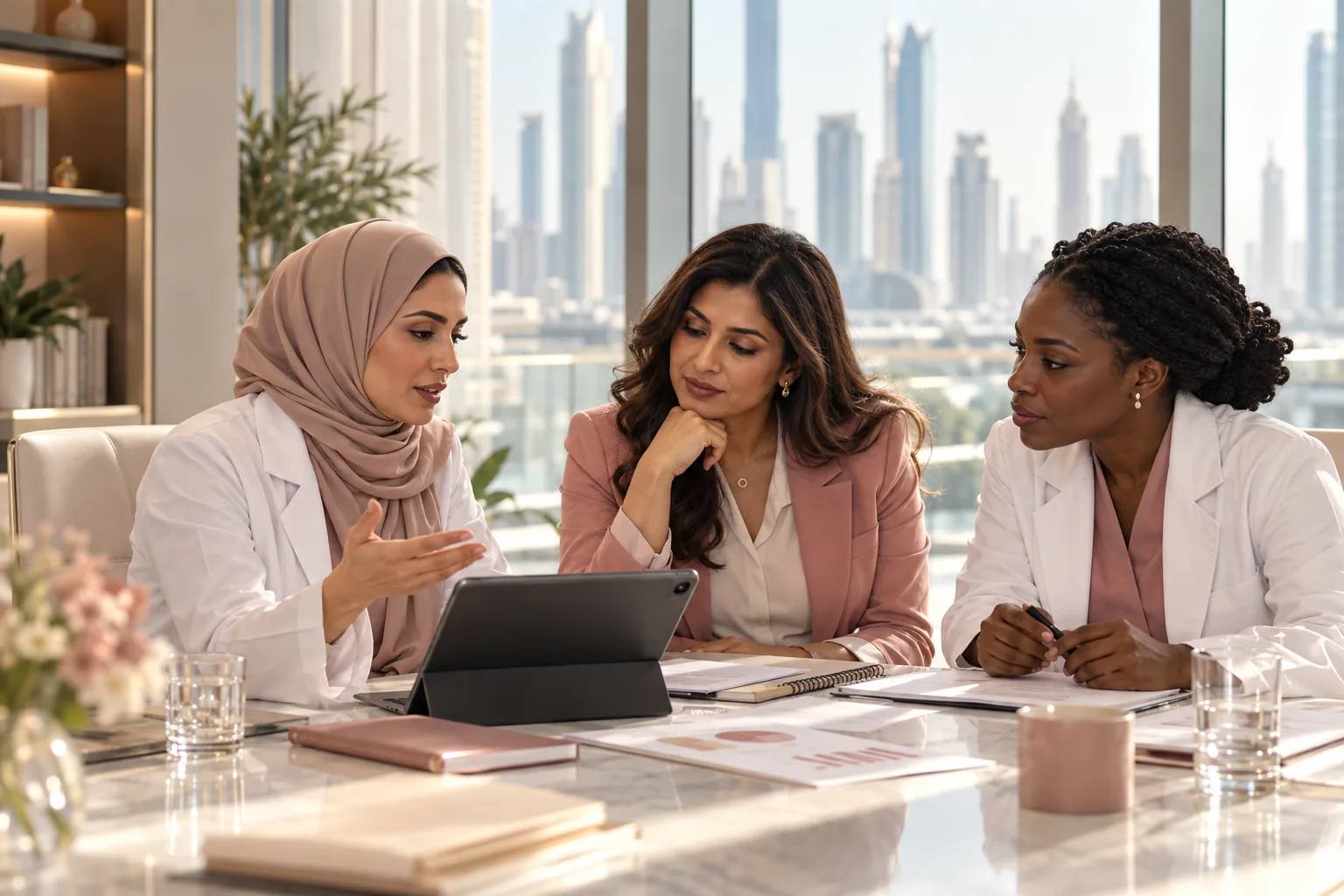 Healthcare professionals collaborating in a Dubai clinic